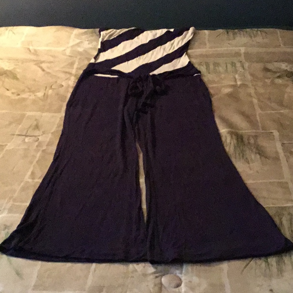 Ladies Blue/White Strapless Jumpsuit